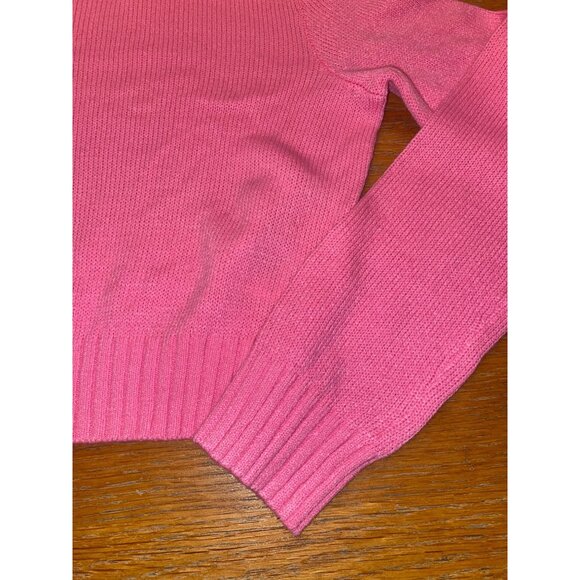 Pink Knit Cropped Sweater With Ribbed Hem & Cuffs - Cozy & Stylish For Any Casua - Picture 4 of 4
